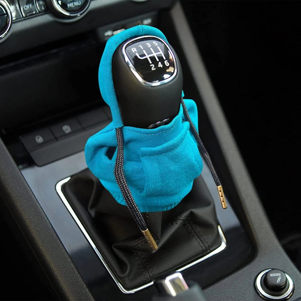 Cloth gear shift knob cover measuring 13 by 8 cm in various colours