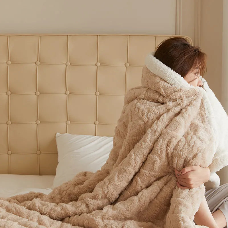 180x200cm winter thermal flannel blanket in tea green colour showing modern simple design
