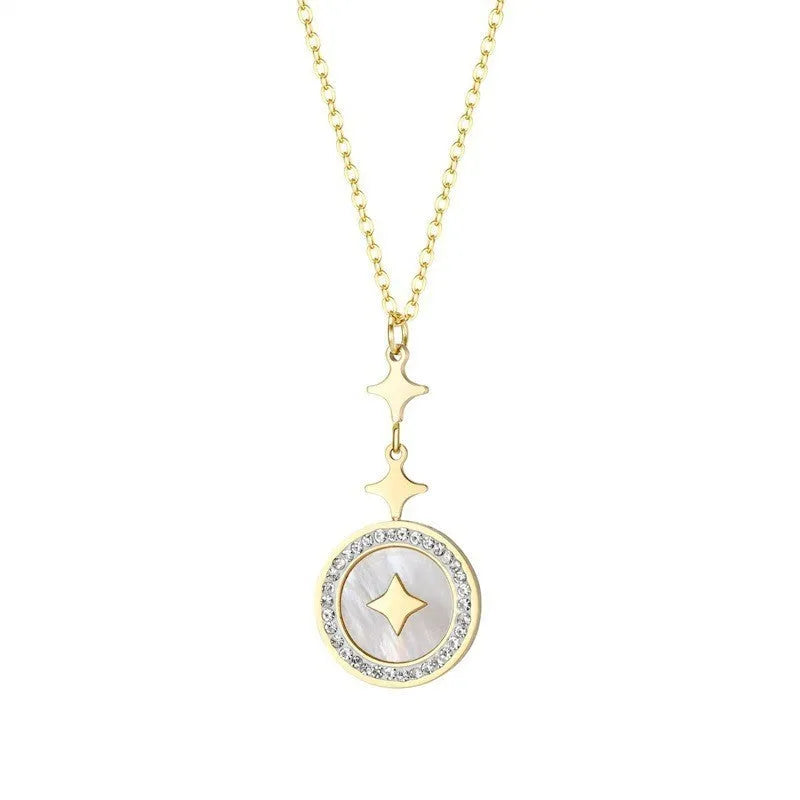 Titanium steel necklace with six-pointed star geometric pendant on O-ring chain