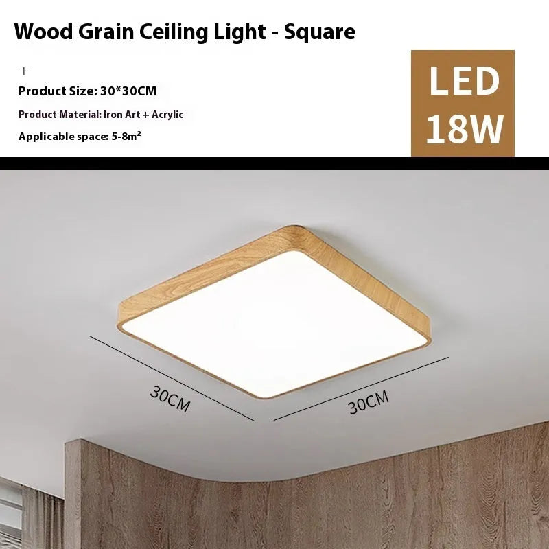 Nordic wood grain finish LED bedroom light with modern simple iron art design