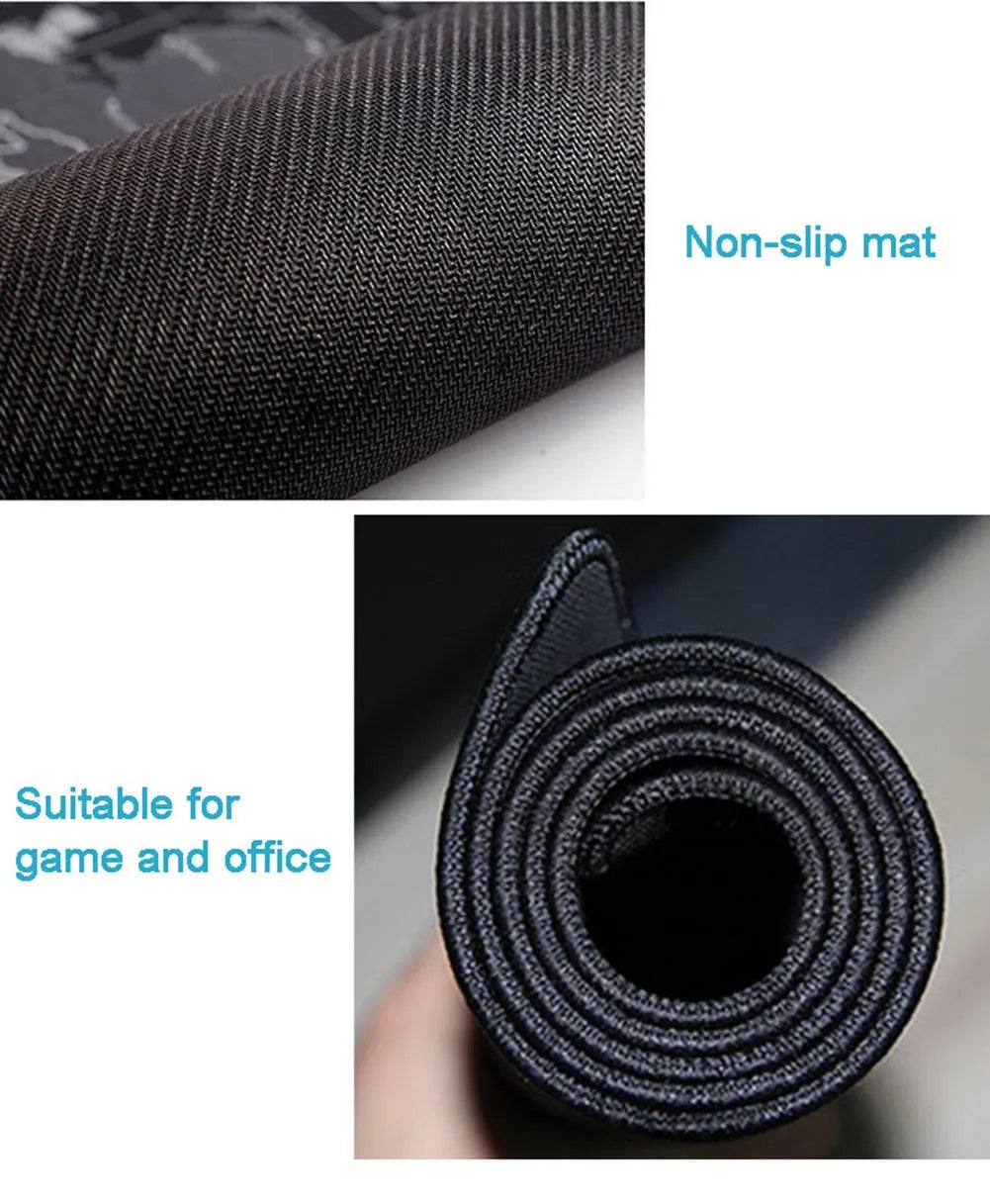 Large custom cartoon design mouse pad with silk cloth surface and natural rubber base measuring 900x400mm