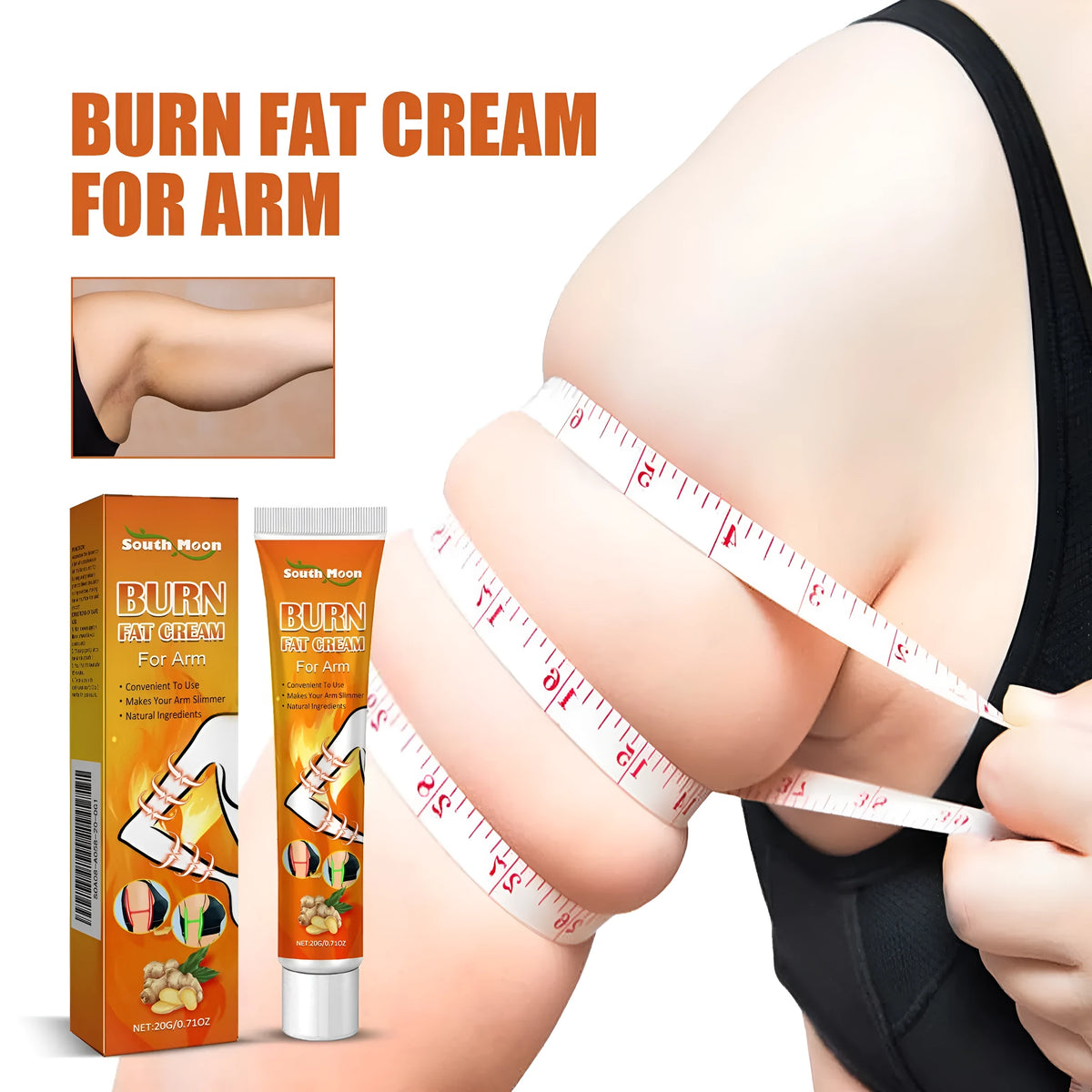 20g tube of body care cream for arm firming measuring 12.5cm by 3cm