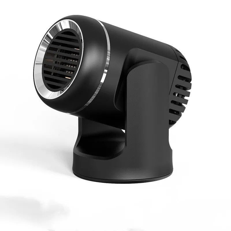 Black and white 12v portable car heater with hot cold settings for vehicle defrosting