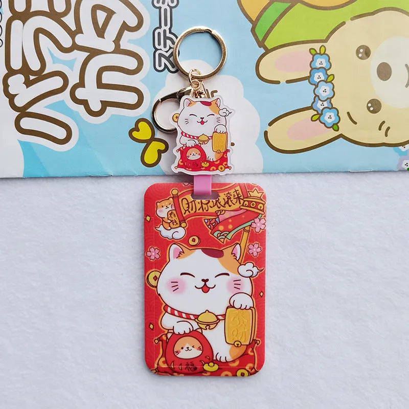 Lucky Cat plastic cartoon certificate sleeve set with ferrule pendant in decorative styles