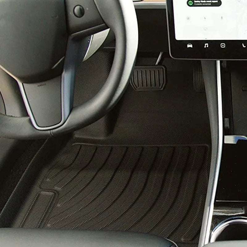 Rubber floor mats for Tesla cars including TPE footrest sections