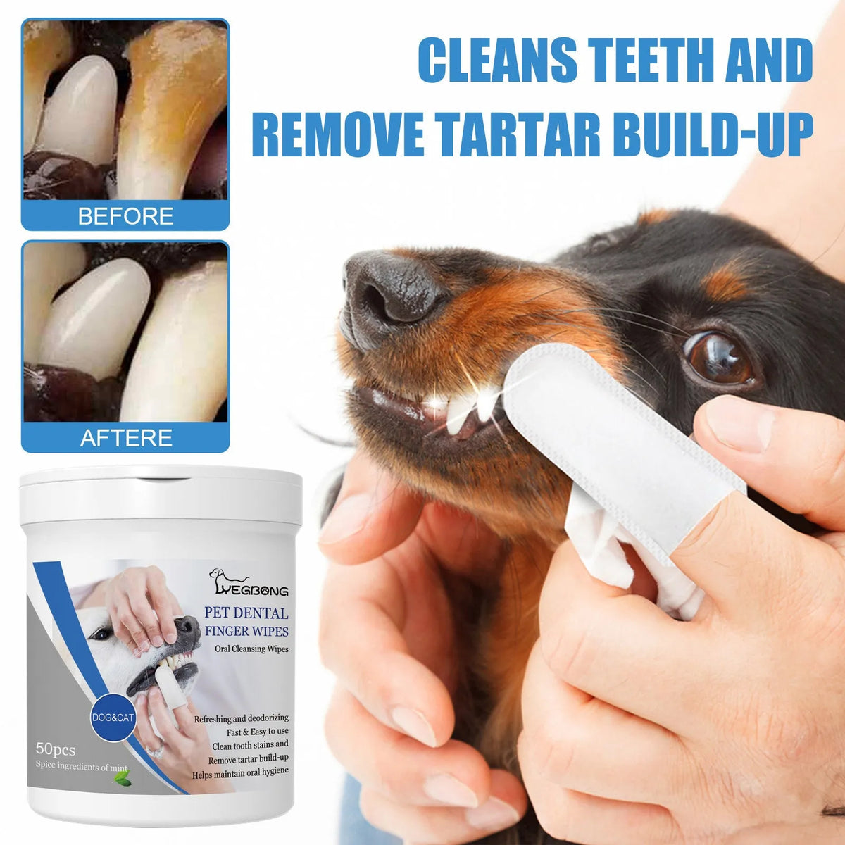 Canine dental finger wipes with applicator stall for dog teeth cleaning