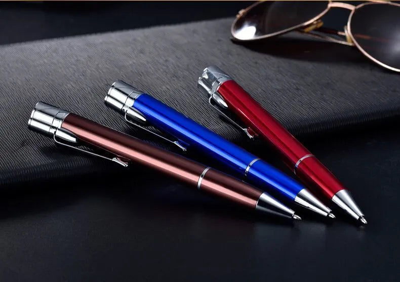 Slim metal windproof pen lighter with key chain in assorted colours