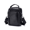 Black genuine leather men's shoulder messenger bag with retro styling for business and travel