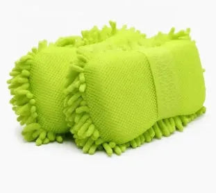Silvery green car wash sponge block measuring 14x25cm with chenille microfiber construction