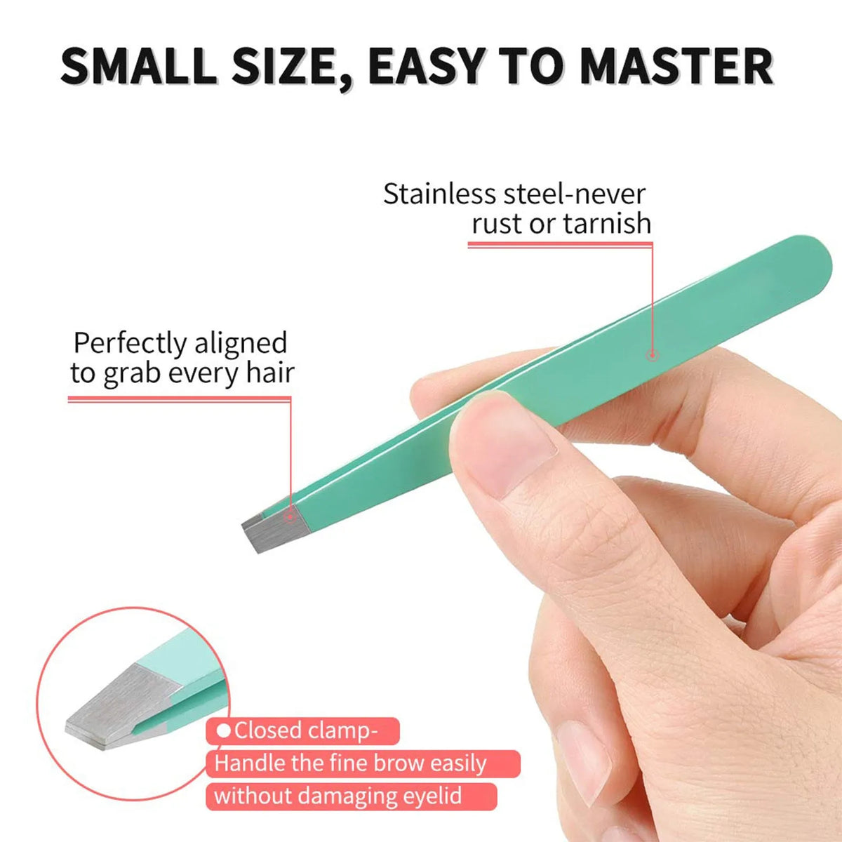 Professional 6 piece stainless steel eyebrow tweezers set with curved scissors and leather case