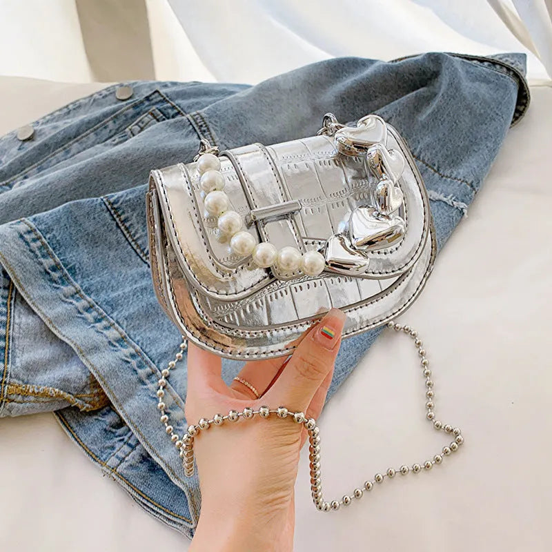 Women's PU leather crossbody bag in horizontal square shape with single shoulder strap
