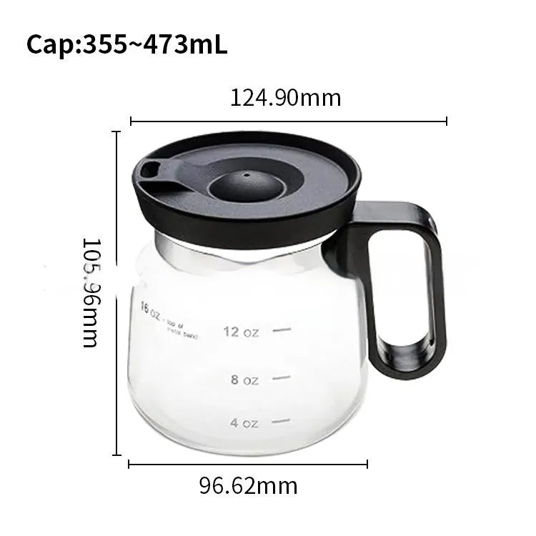 Transparent borosilicate glass coffee maker with a black silicone cover.