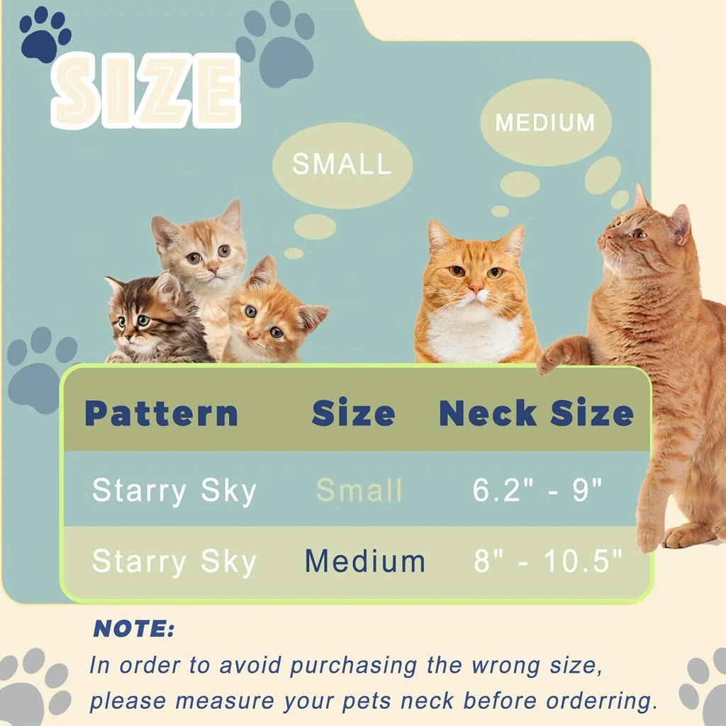 Soft adjustable fabric cat recovery collar cone in Constellation colour for post-surgery protection