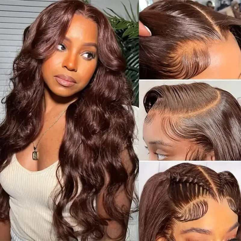 Women's dark brown front lace wig with long curly hair and side bangs in European American fashion style