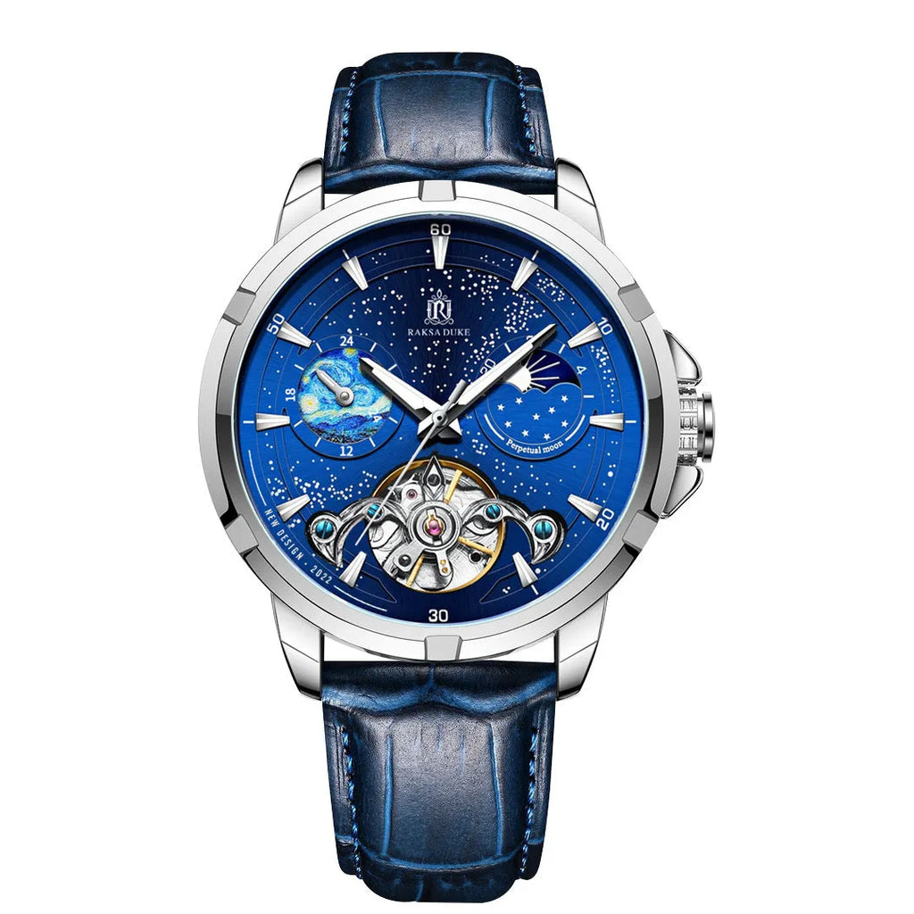 T885B Blue automatic men's mechanical watch with stainless steel case