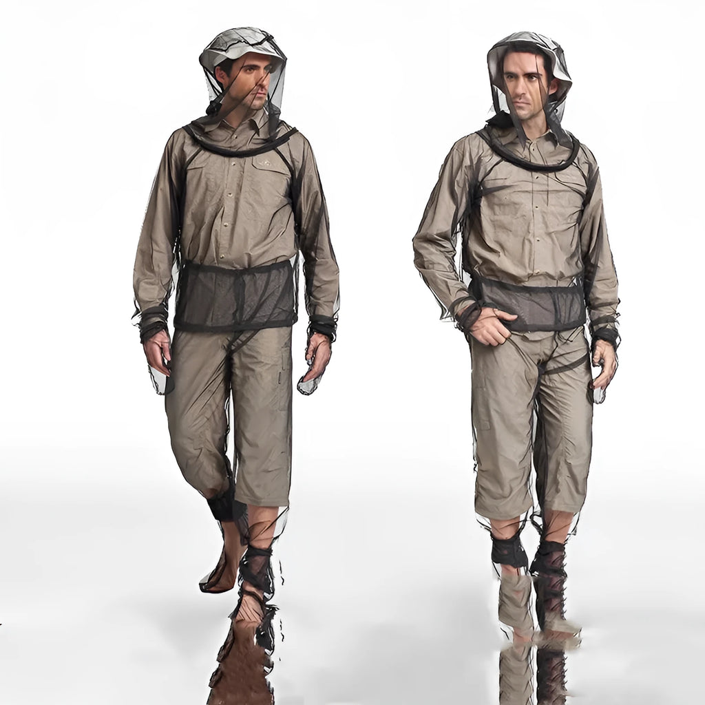 Four-piece mesh anti-mosquito suit set for summer camping and fishing outdoor activities