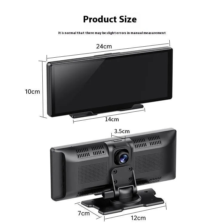 10-inch car smart screen with Apple CarPlay and dash cam mounted in vehicle