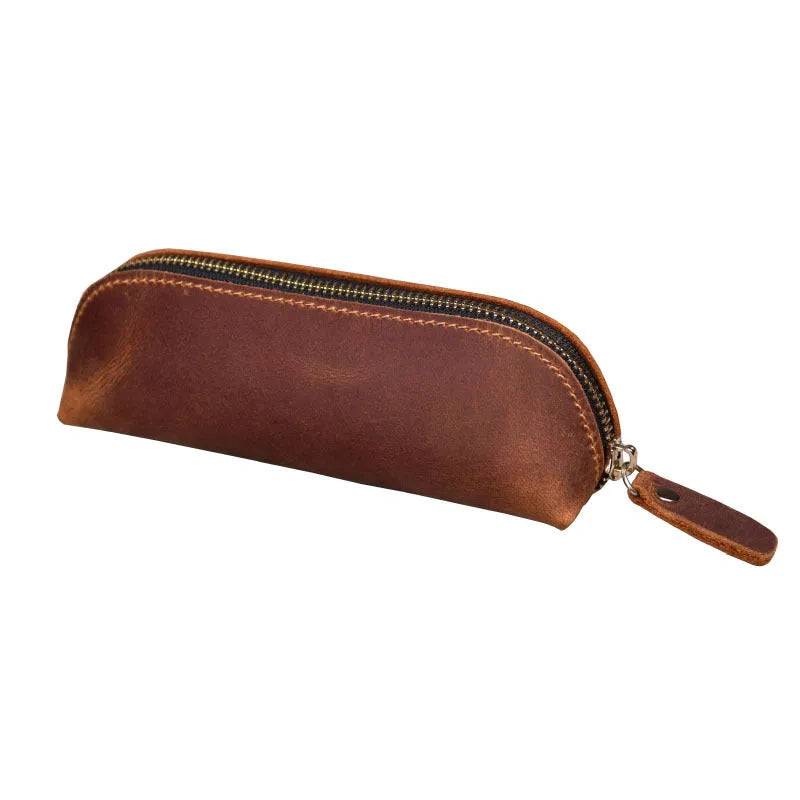 Genuine cowhide leather handmade square storage case with zipper in black colour