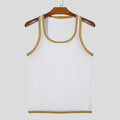Men's white mesh fitness vest with straight hem and no-pocket design for athletic wear