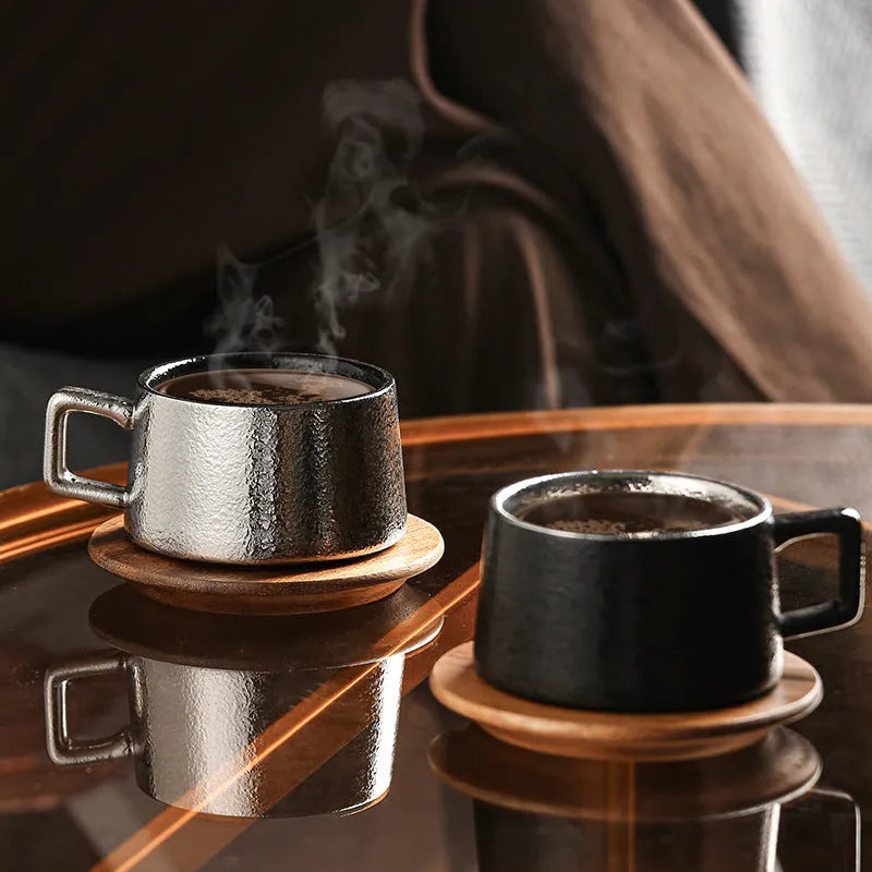 Gold-plated office gift tumbler coffee cup set with irregular shaped cup and decorative packaging
