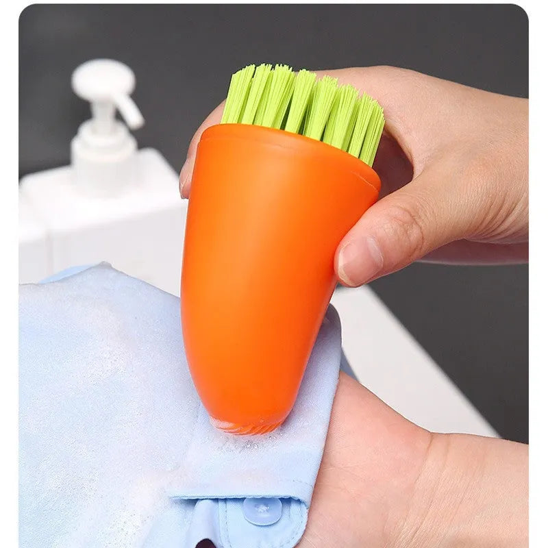 Orange and white carrot-shaped nylon cleaning brush with bristles, 20cm long