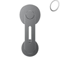 Silver aluminium alloy magnetic phone holder for car, shown mounted next to a Tesla-style screen.