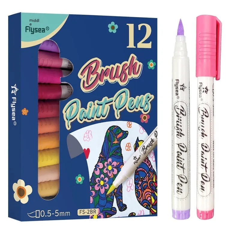 Set of gouache acrylic marker pens for hand lettering and greeting card art in various colours.