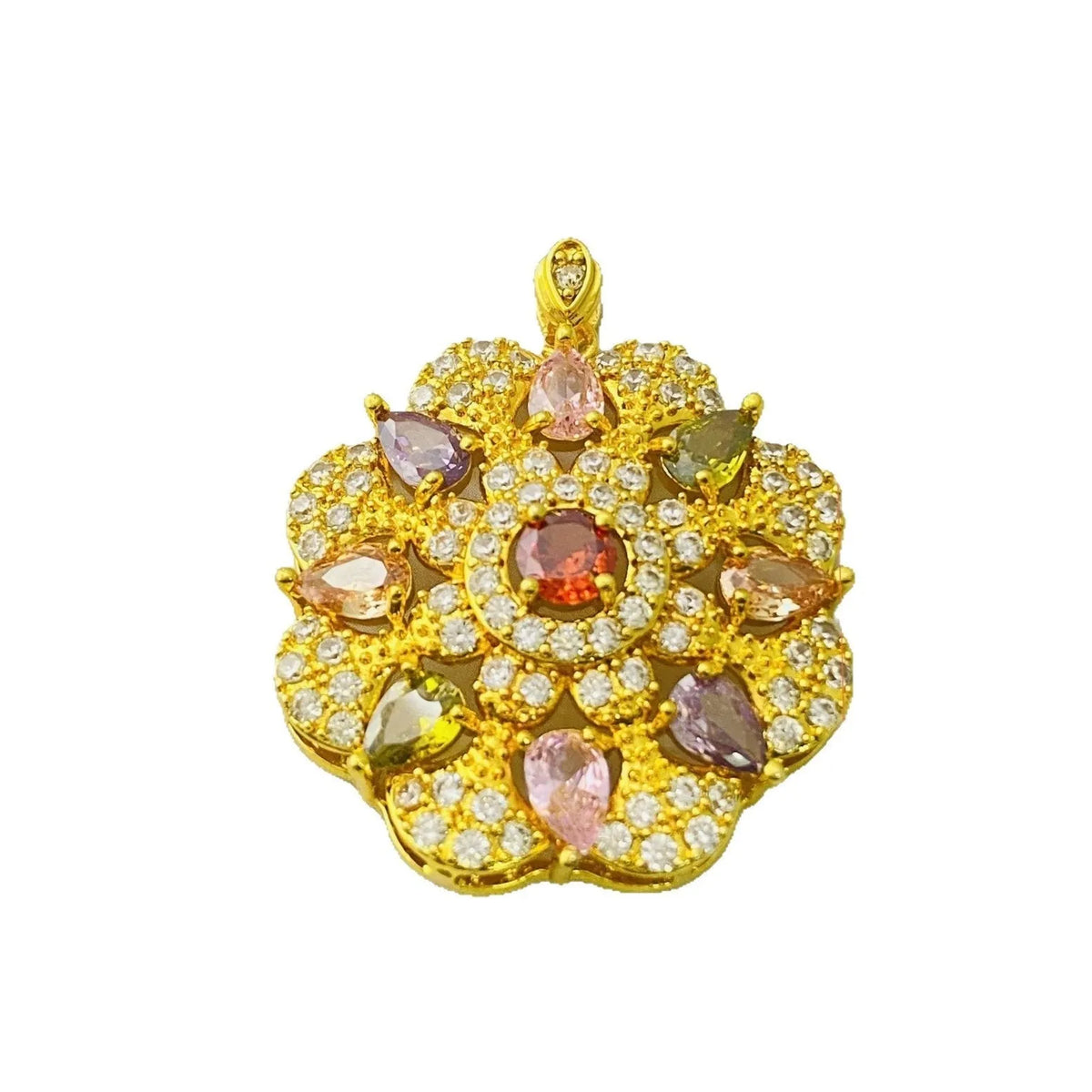 Women's floral zircon pendant necklace in gold, champagne gold or platinum colour with electroplated finish
