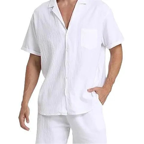 Men's black summer shorts suit with short-sleeved top and matching casual shorts