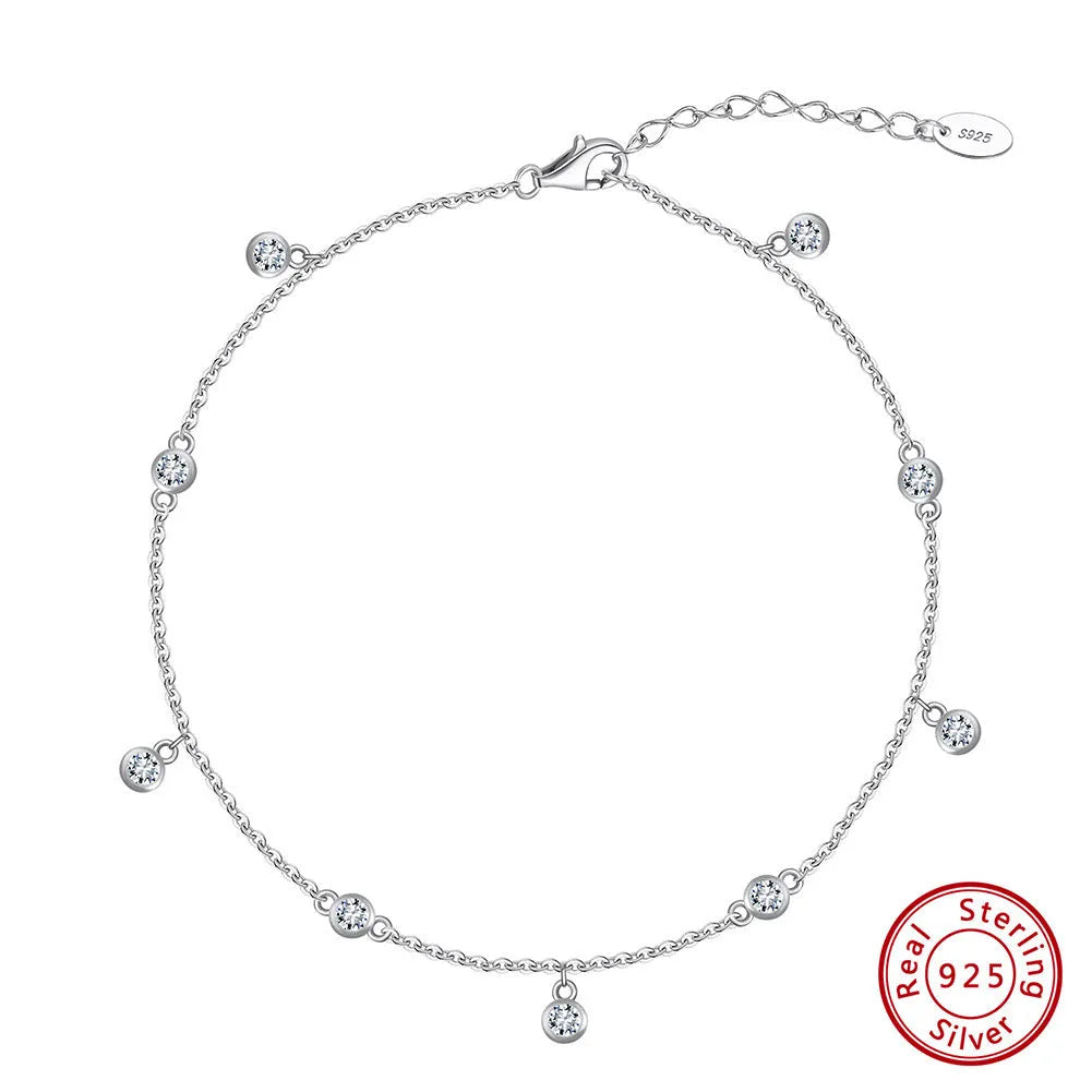 Women's silver anklet with geometric pendant in gold or white gold plated finish