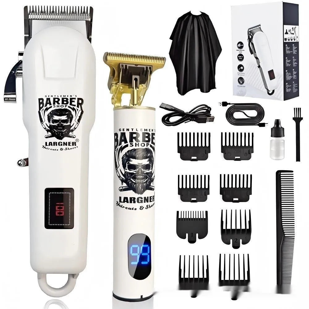 Rechargeable stainless steel hair clipper with 4-in-1 grooming accessories and USB charging cable
