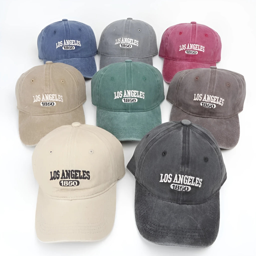 Adult personalised retro peaked cap with embroidered letters, adjustable fit, in multiple colours