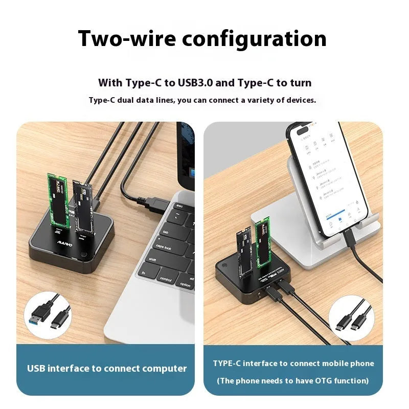 MAIWO K3016 M.2 solid state hard disk docking station with cables and power adapter