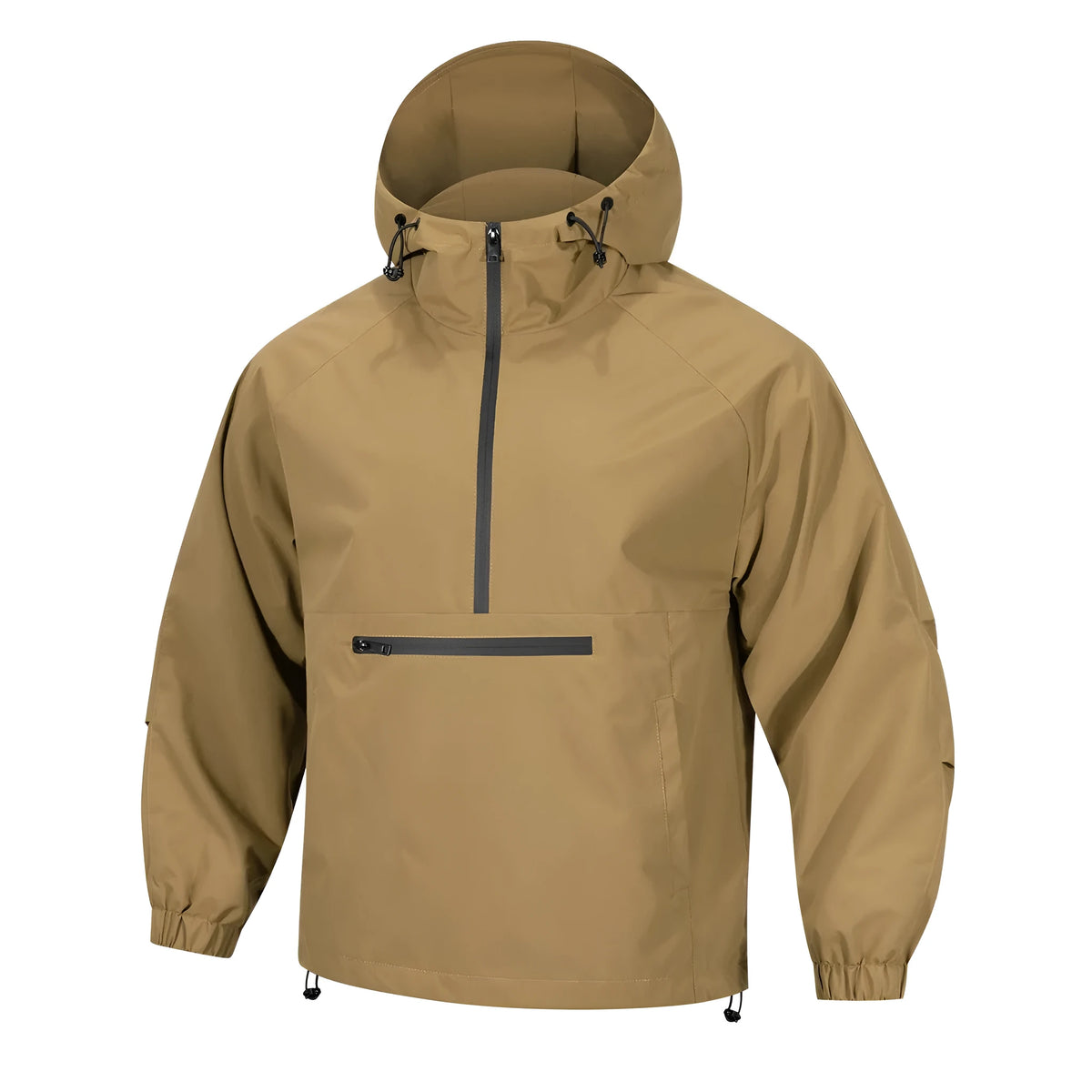 Men's light gray Korean-style loose half-zip hooded corduroy jacket on a hanger.