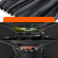 Auto retractable sun curtain car sunshade in black colour showing roller shutter mechanism
