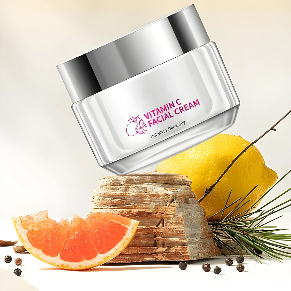 Vitamin C face cream in 6x6x5.2cm jar with 30g content for universal skin types