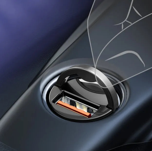 Baseus electro-optical grey 30W PPS fast car charger with single USB port and 1 metre cable