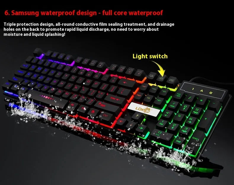 68-key RGB mechanical gaming keyboard with glowing USB cable in compact black design