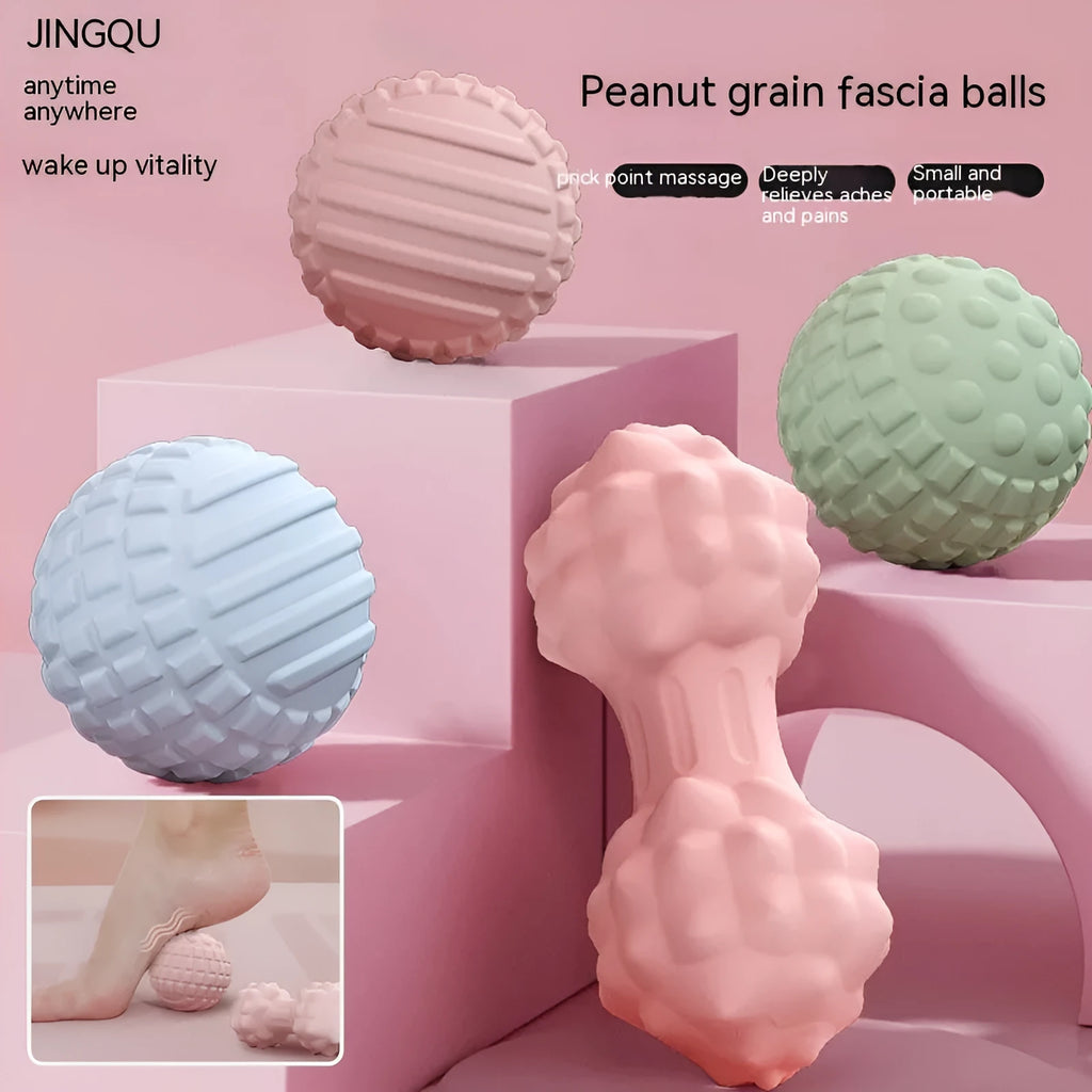 A 6cm diameter TPR foot massage ball in a choice of pink, blue, green, or purple colours.