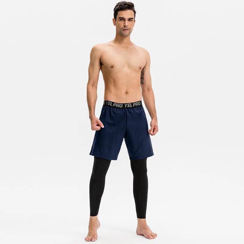 Men's tight grey sports pants made from quick-drying polyester spandex fabric for running and fitness.