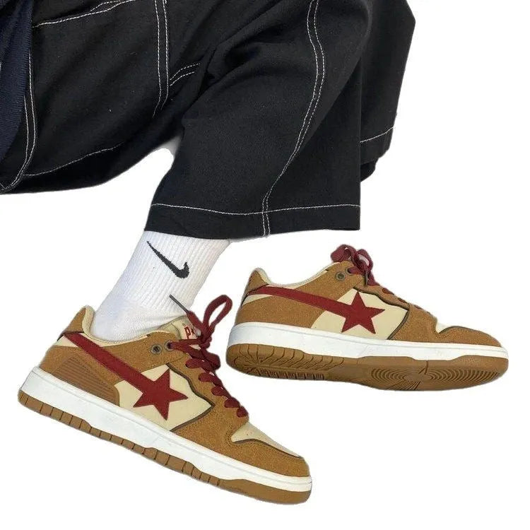 Women's brown platform sneakers with sequin accents and round toe design