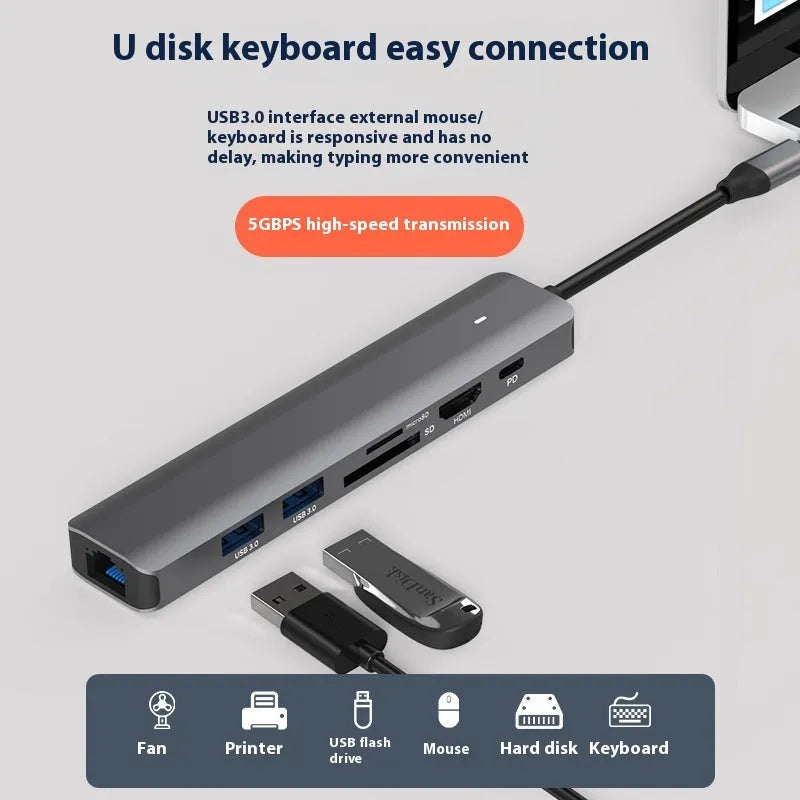 LQT-LH07 7-in-1 card reader USB hub for laptop and desktop expansion.
