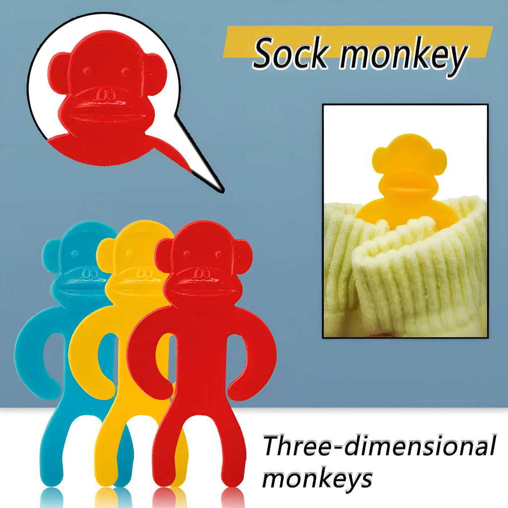 Plastic sock storage clips in blue, yellow and red colours for machine washing organisation