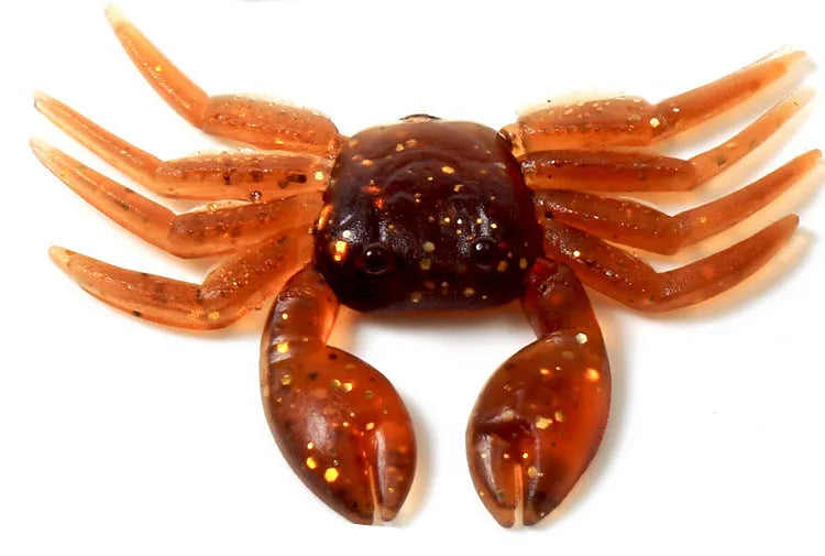 PVC software artificial crab fishing lure in red and brown colours, measuring 8cm in length.