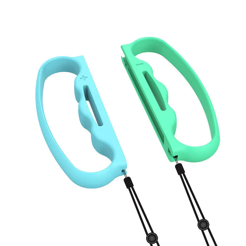 Two black Nintendo Switch Joy-Con controller grips with hand ropes attached for boxing game security