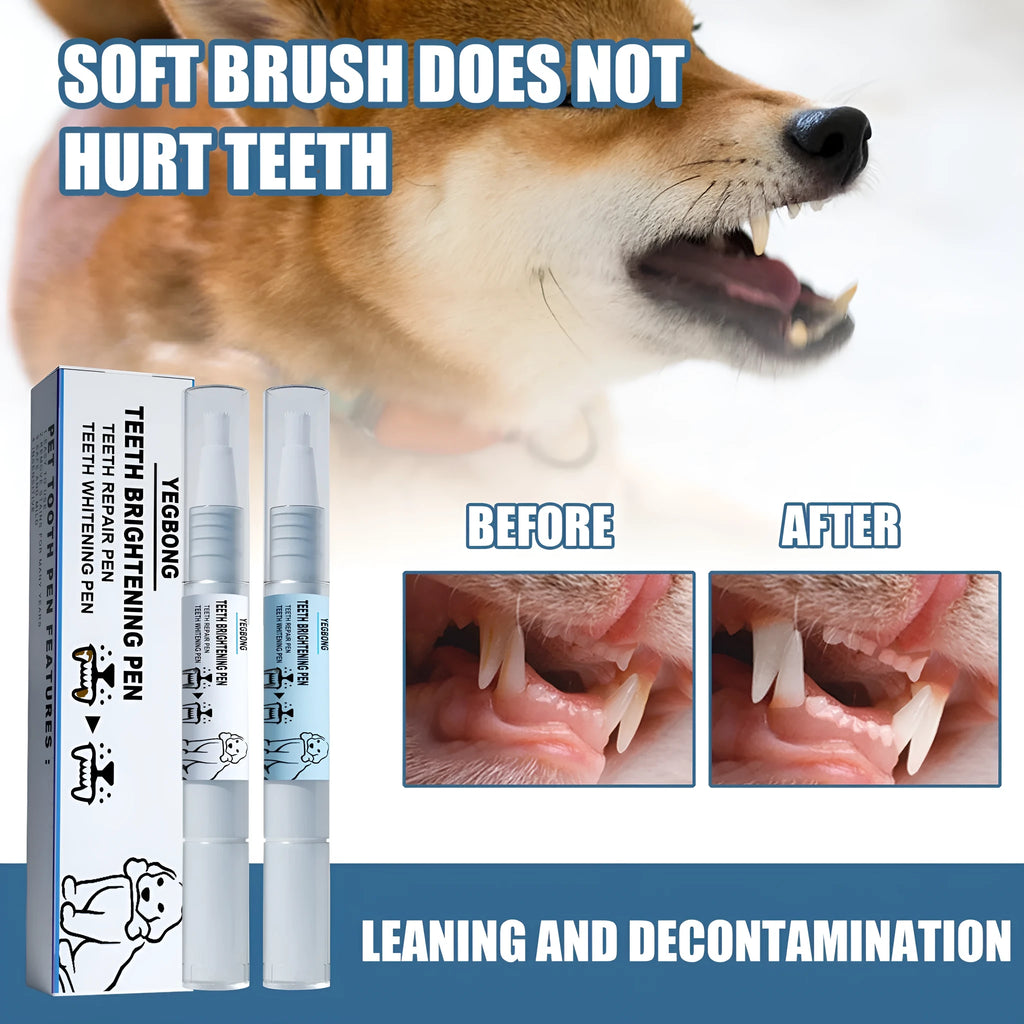 Pet teeth whitening pen with two dental brushes for dog and cat tartar control