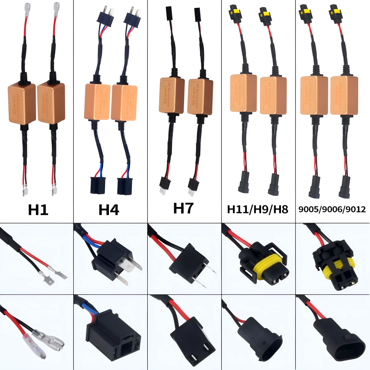 Black alloy CANBUS decoder for LED car headlights compatible with H4, H7, H11 models.