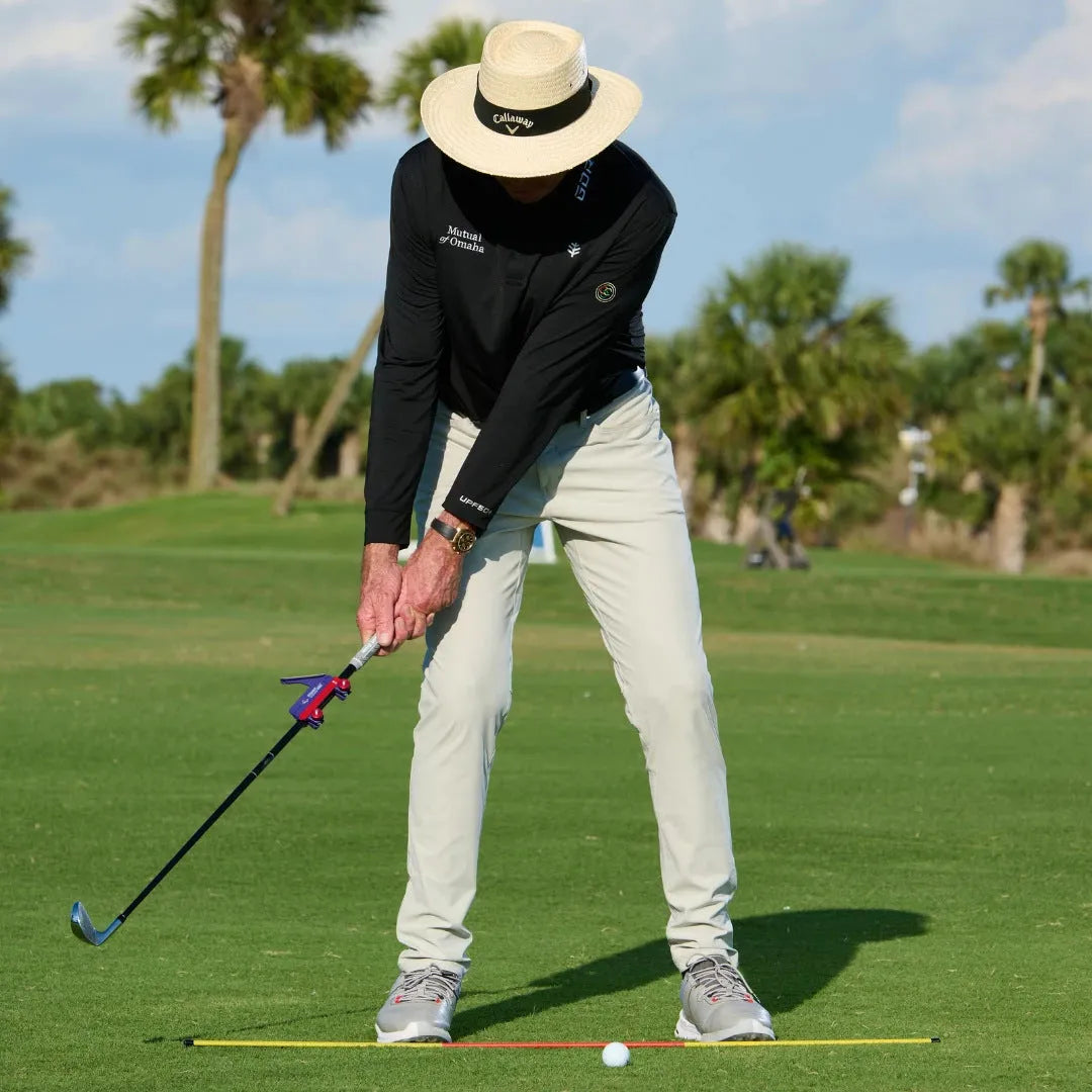 Golf swing plane trainer with plastic alignment frame, available with or without LOGO