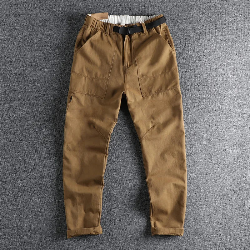 Men's cotton work trousers with 3D cut and N1 buckle belt in khaki and dark blue colours