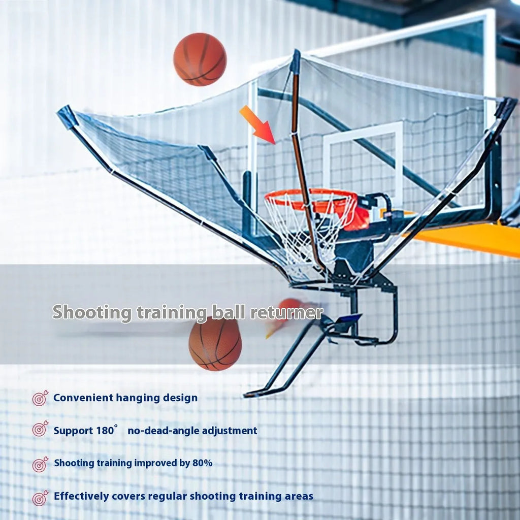 Second generation automatic basketball pitching trainer with ball return in cowhide leather and iron construction